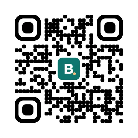 A QR code for benchmo.com with a square logo in the center, made with this generator